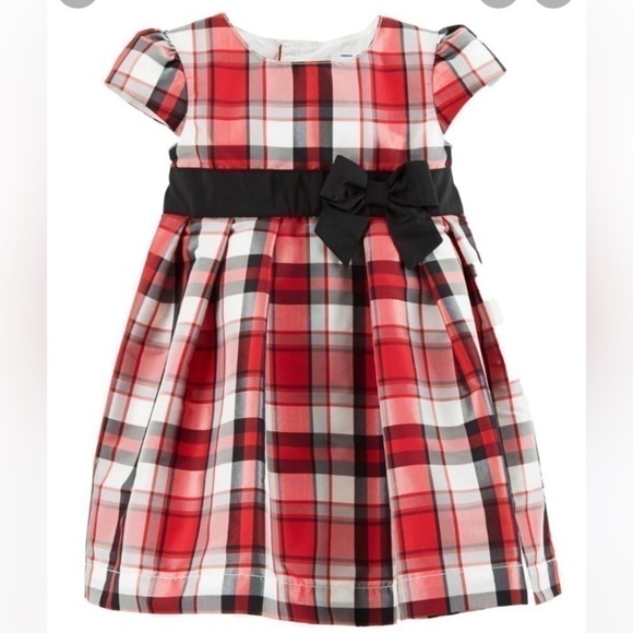 Carter’s Christmas plaid dress red black holiday satin tie waist size 24 months - Picture 1 of 7